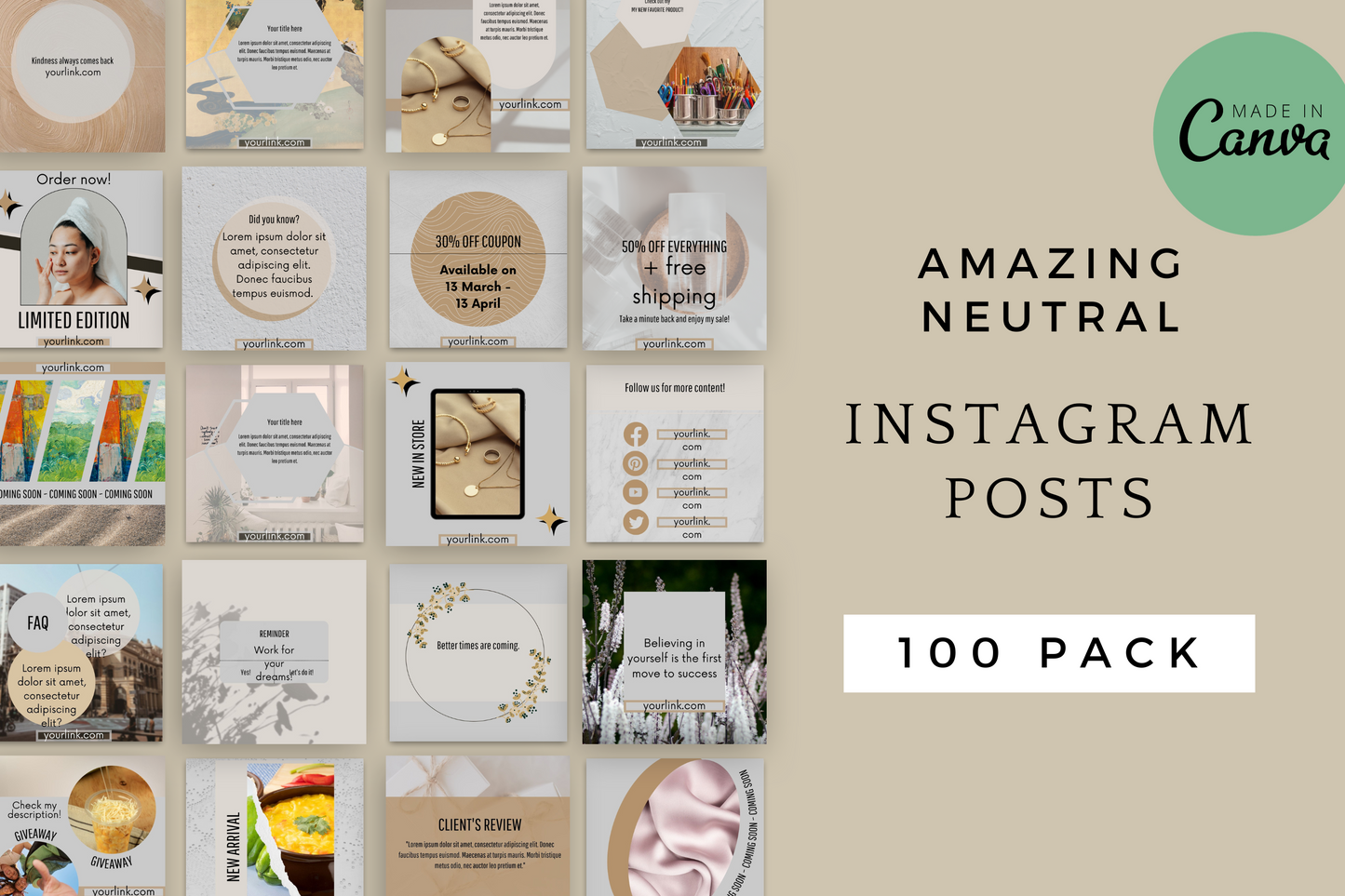 100 Neutral Instagram Templates - Canva