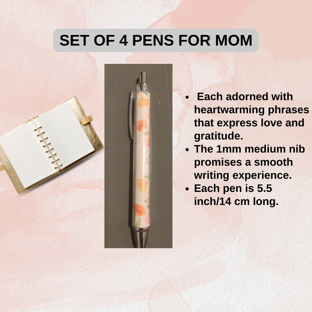 Set of 4 Ballpoint Pens with Heartfelt Sayings - Great Gift for Mother's Day