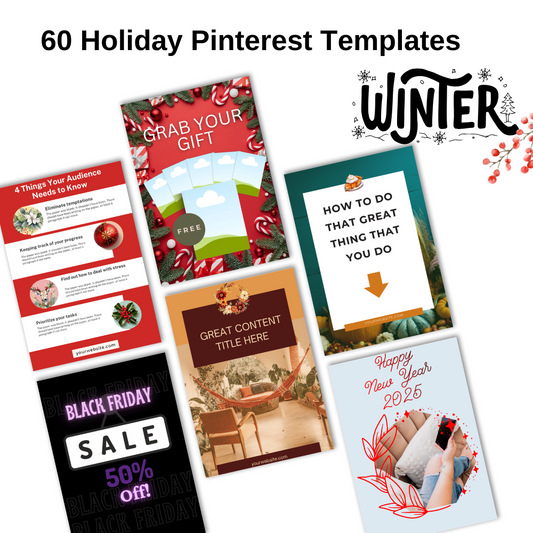 Festive Frenzy Pinterest Pin Bundle: 60 Ready-to-Use Holiday Templates