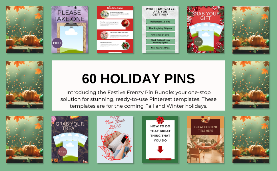 Festive Frenzy Pinterest Pin Bundle: 60 Ready-to-Use Holiday Templates