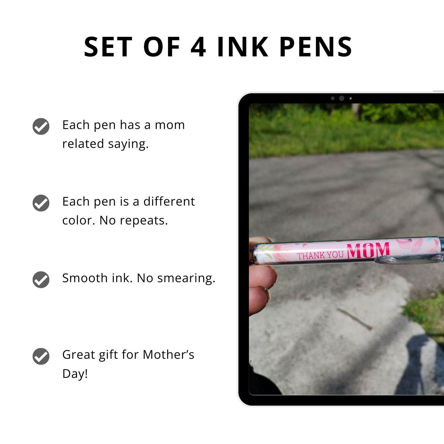 Set of 4 Ballpoint Pens with Heartfelt Sayings - Great Gift for Mother's Day