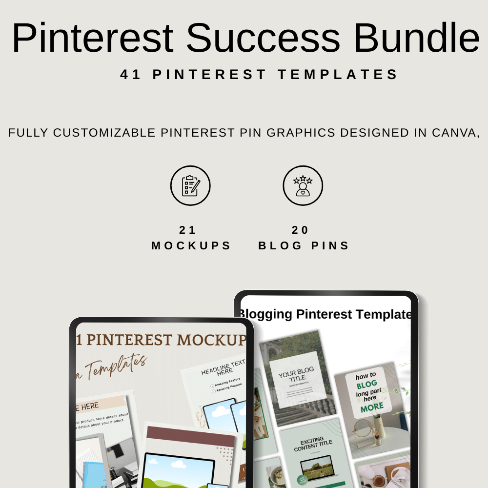 Pinterest Success Bundle: 41 Pinterest Templates - Mockups and more!