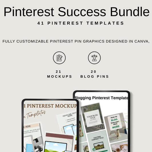 Pinterest Success Bundle: 41 Pinterest Templates - Mockups and more!